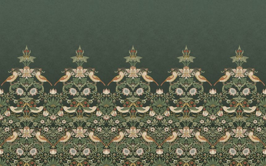 Non-woven wall mural, green, flowers, birds, 125310, William Morris At Home