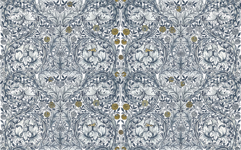 Non-woven wall mural, blue, flowers, 125400, William Morris At Home