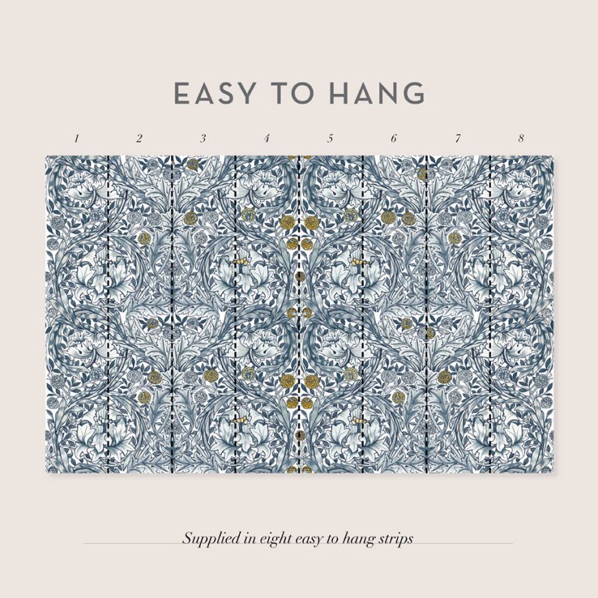 Non-woven wall mural, blue, flowers, 125400, William Morris At Home