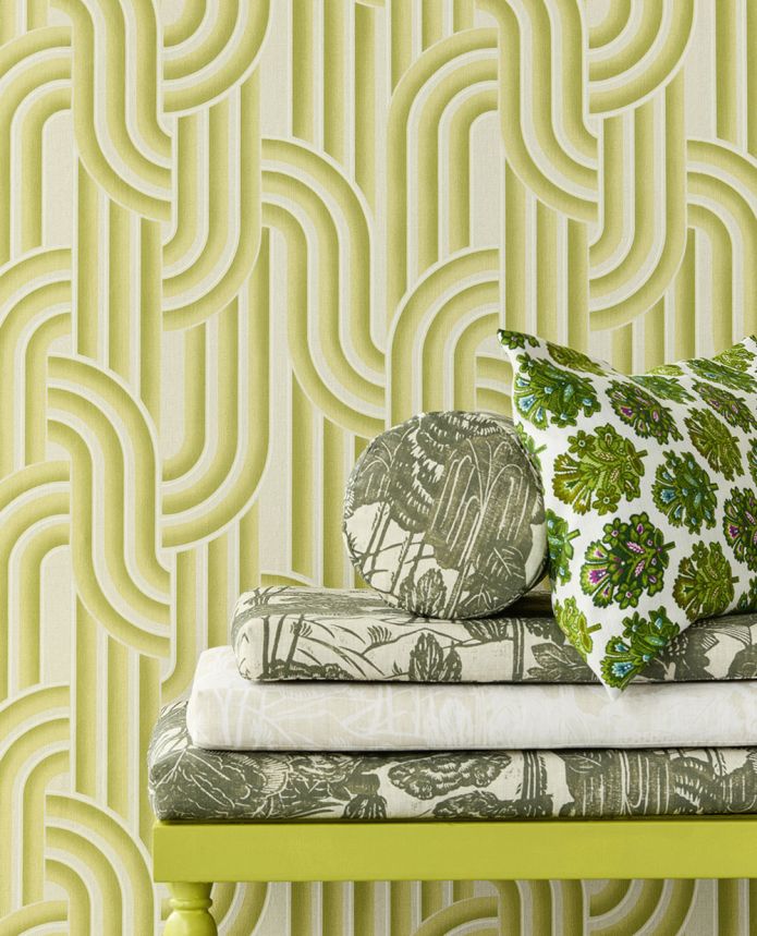 Geometric non-woven wallpaper, green-beige, retro, 340561, Groovy, Eijffinger