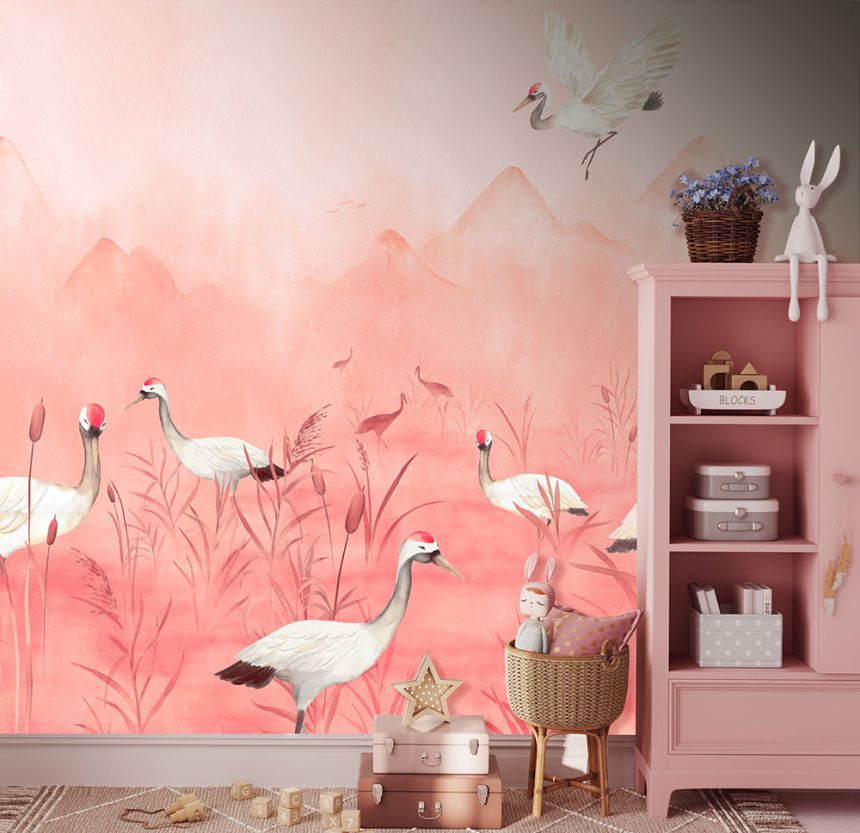 Non-woven wall mural, pink, herons, CW6050-1, Cute Walls, Decoprint