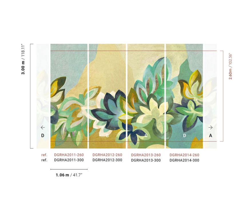 Non-woven wall mural, green, flowers, DGRHA2012-300, Rhapsody, Masureel