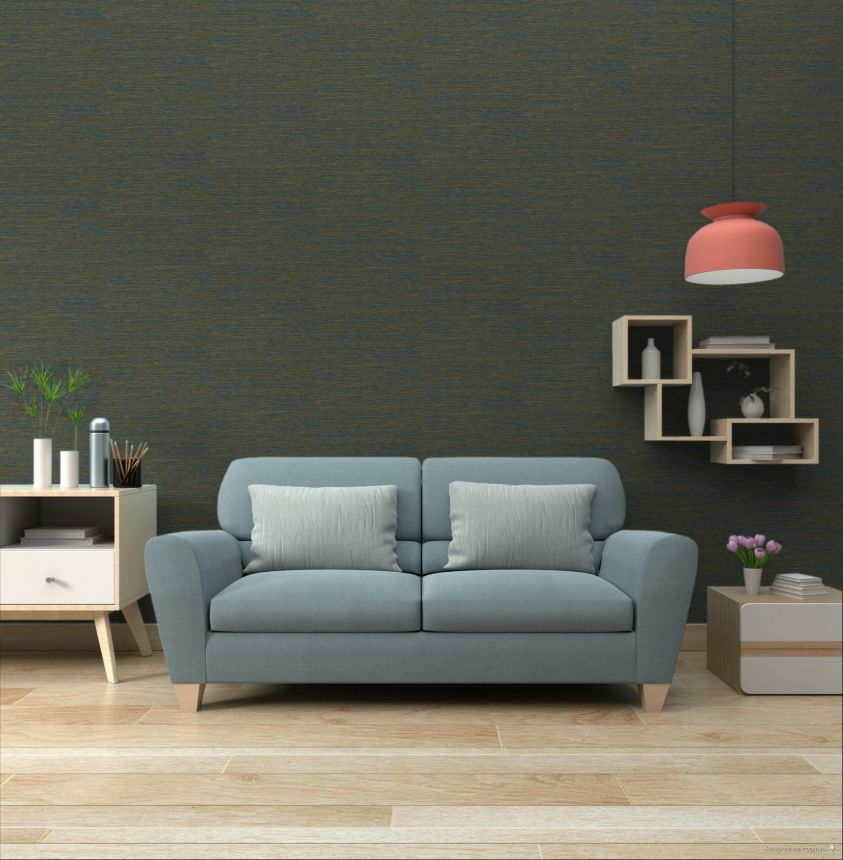 Non-woven wallpaper, brown-turquoise, fabric imitation, AMA308, Amani, Masureel
