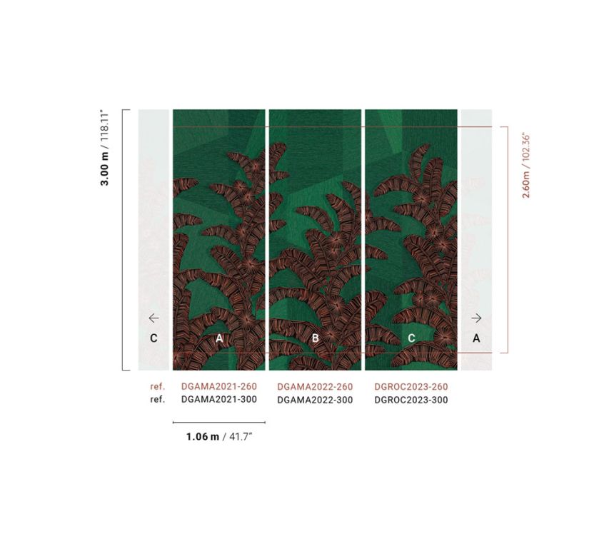 Non-woven wall mural, green, leaves, DGAMA2023-300,  Amani,  Masureel
