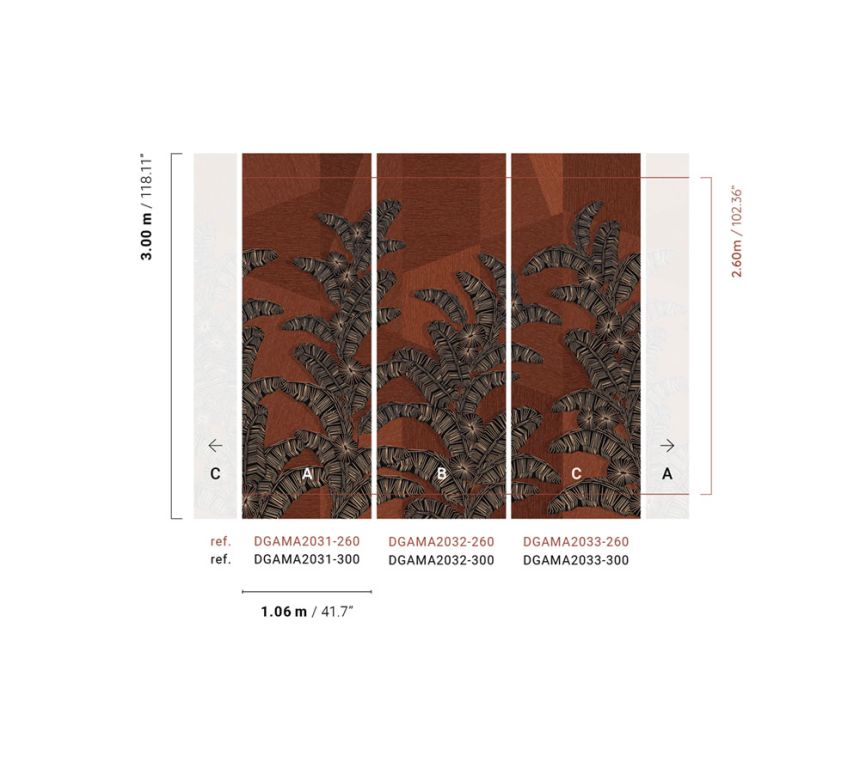 Non-woven wall mural, brown-red, leaves, DGAMA2033-260,  Amani,  Masureel