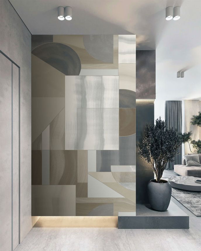 Geometric non-woven wall mural, grey-beige, FW4009-5, Feature Walls, Decoprint
