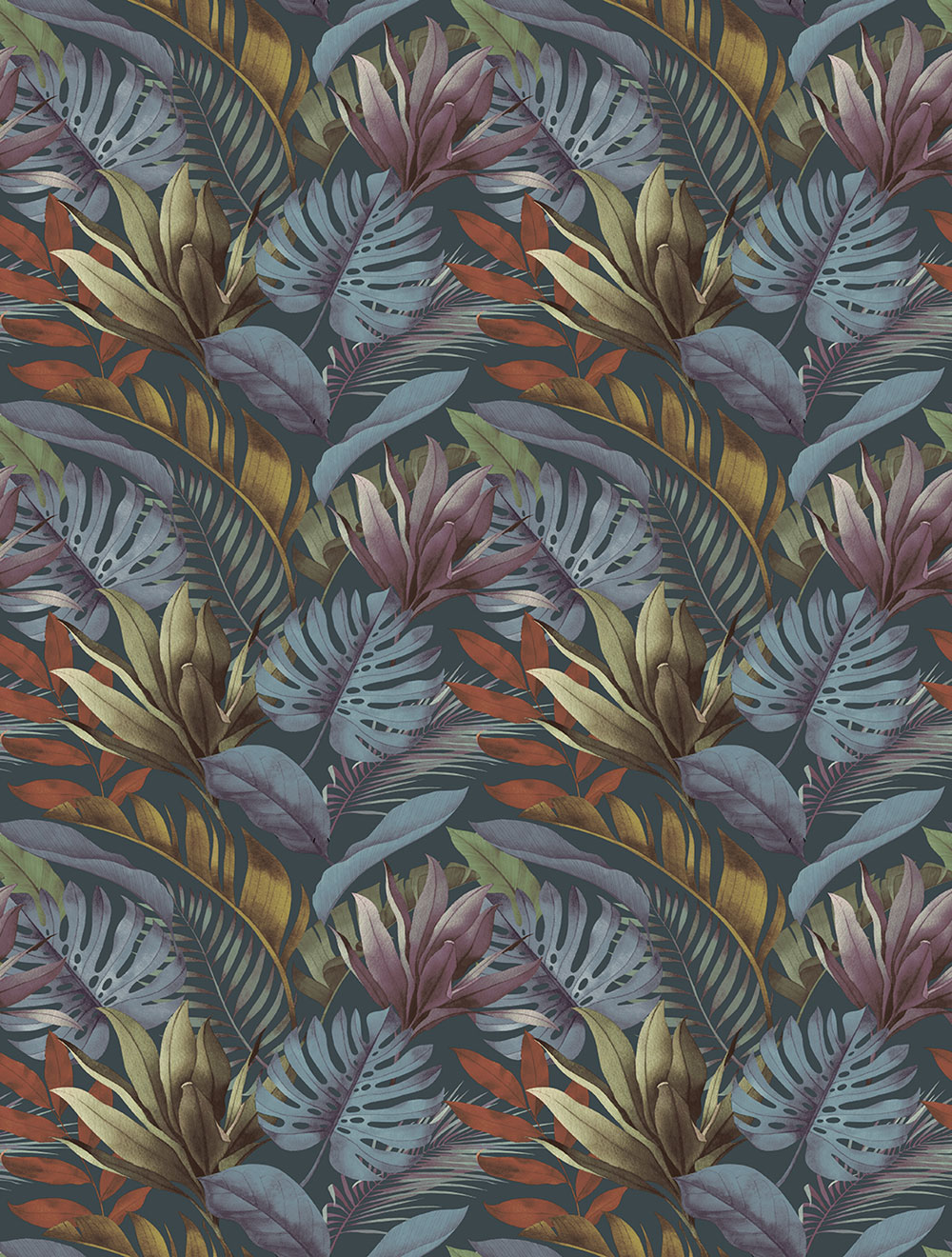 Non-woven wall mural, blue-brown, leaves, FW4059-5, Feature Walls, Decoprint