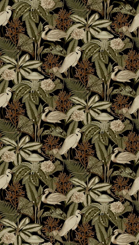 Non-woven wall mural, black, birds, leaves, FW4061-1, Feature Walls, Decoprint