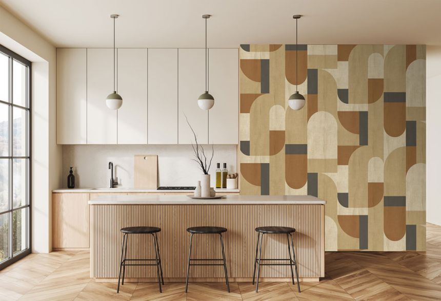 Geometric non-woven wall mural, brown, FW4064-1, Feature Walls, Decoprint