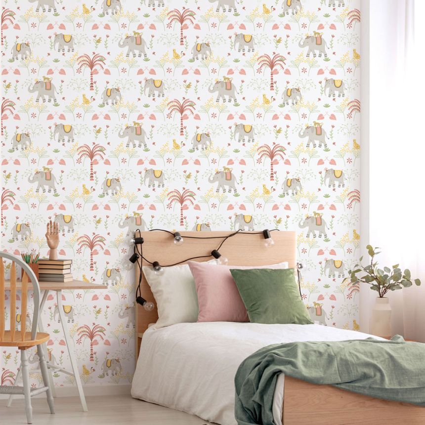 Children's non-woven wallpaper, gray-pink, animals, 285-4, Enzo,  ICH Wallcoverings