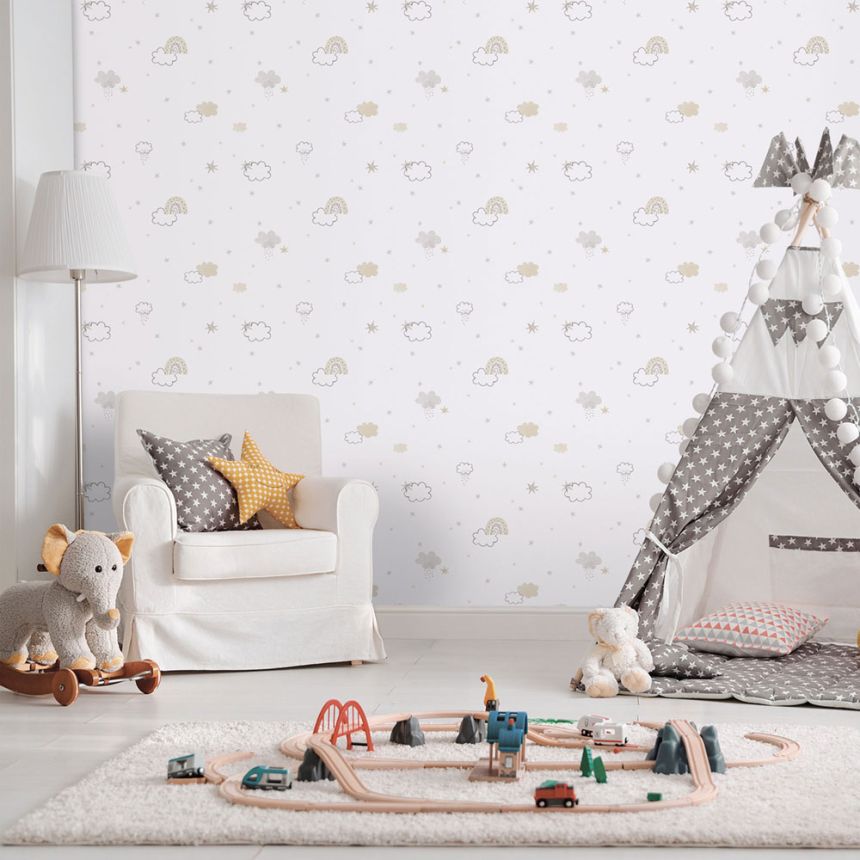 Children's non-woven wallpaper, gray-beige, clouds, 288-3, Enzo,  ICH Wallcoverings