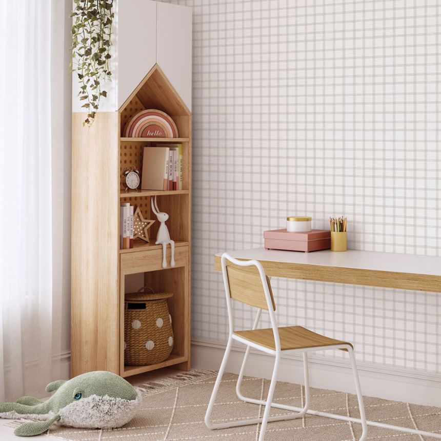 Geometric non-woven wallpaper, gray-beige, checkered, 290-3, Enzo,  ICH Wallcoverings
