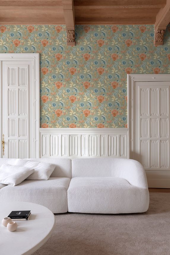 Non-woven wallpaper, grey-green, flowers, IC3103, Finest Selection, Vavex