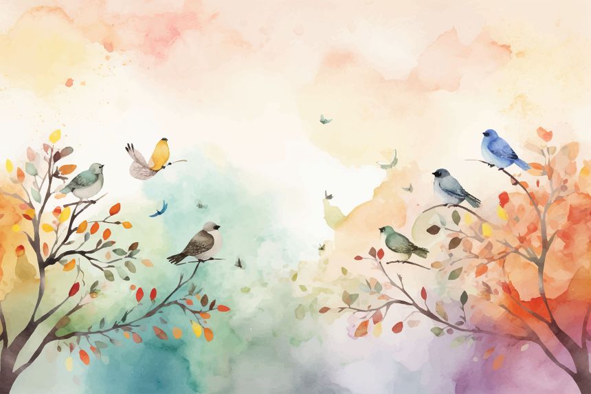 Customized non-woven wall mural, Branches, birds, 10018, Vavex