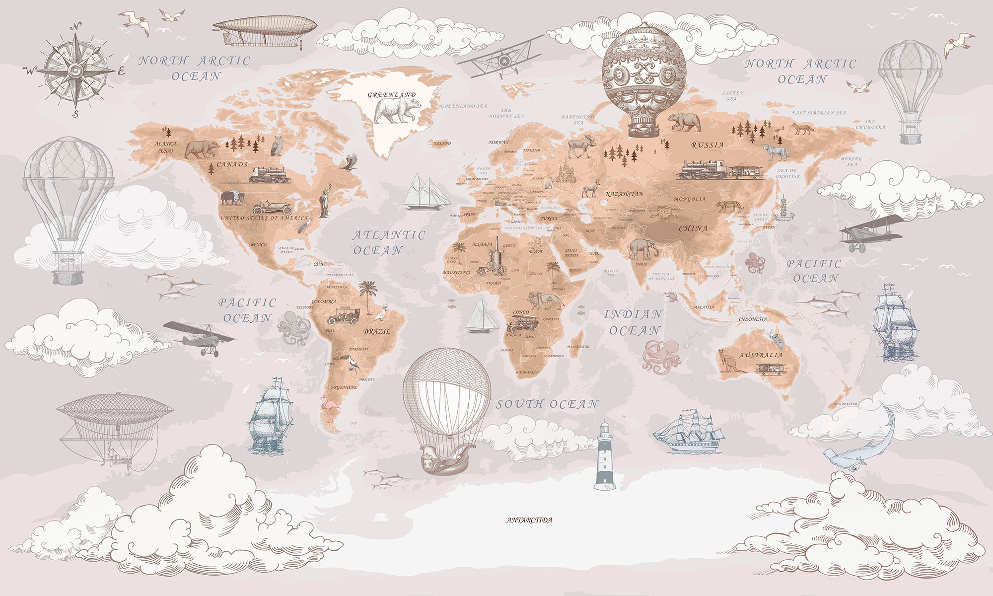 Customized non-woven wall mural, World Map, 10038, Vavex