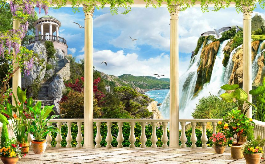 Customized non-woven wall mural, Terrace, landscape view, sea, 10102, Vavex