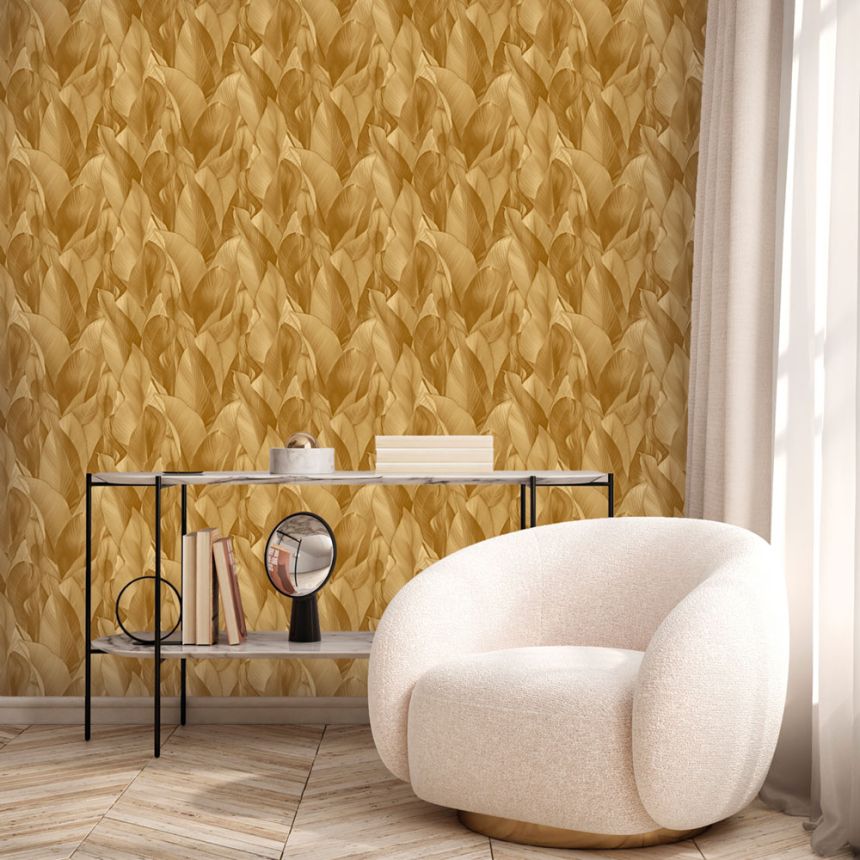 Luxury non-woven wallpaper, brown-beige, leaves, Z57701, Architexture 2,  Zambaiti Parati