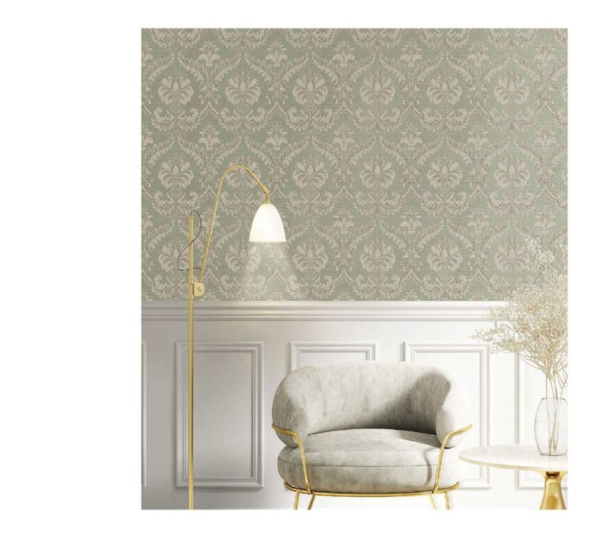 Non-woven wallpaper, green-beige, baroque pattern, 23605, The Best Classic & Elegant, Cristiana Masi by Parato