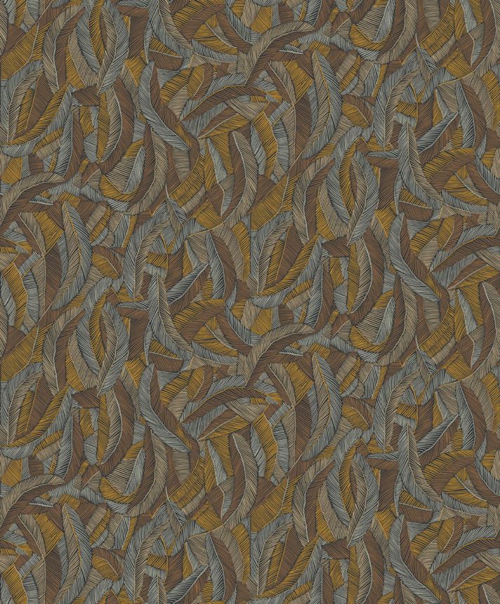 Non-woven wallpaper, brown, leaves, feathers, ROM202, Romance, Masureel