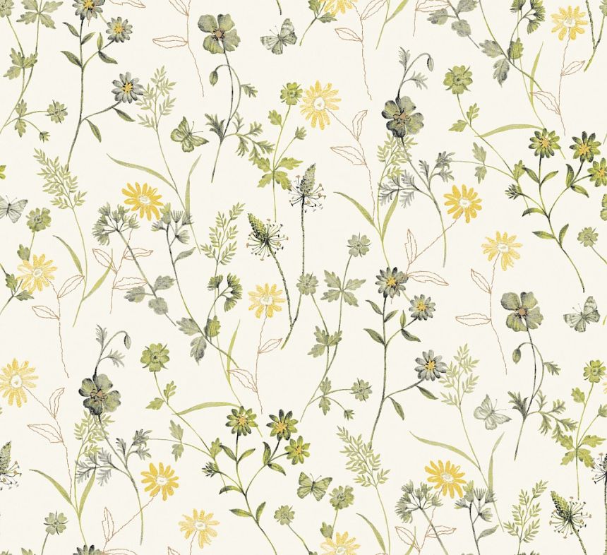Wallpaper, green, flowers, ZON103, Amazone, Masureel