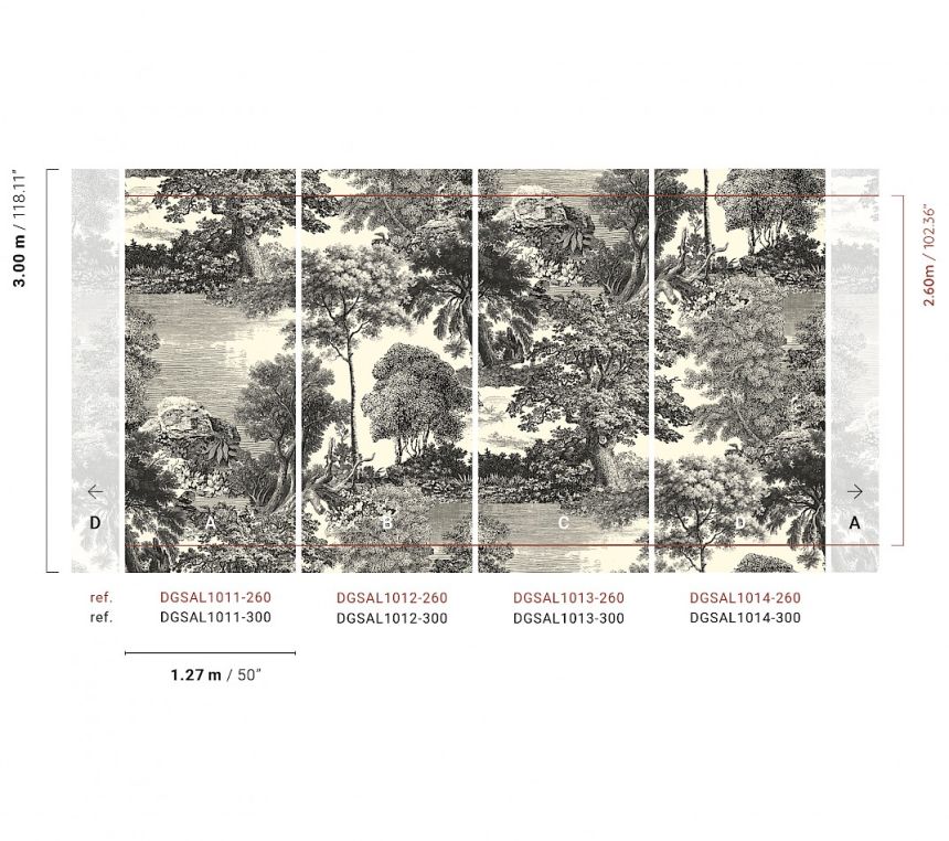 Mural wallpaper, black, forest, trees, DGSAL1011-260, Amazone, Masureel