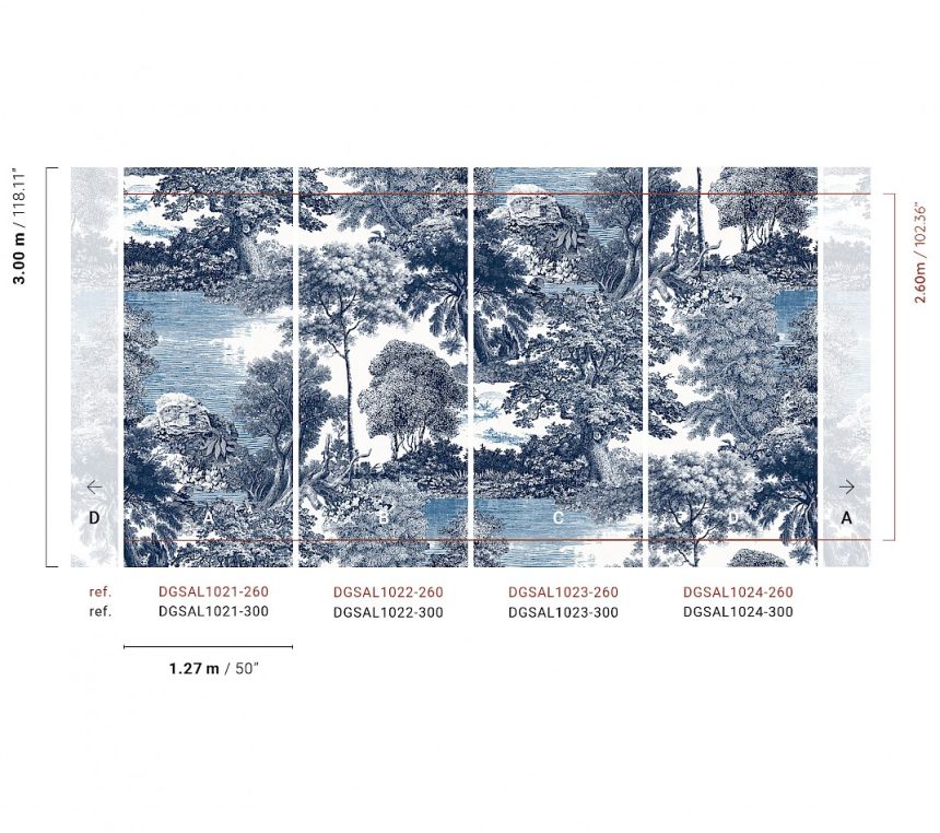 Mural wallpaper, blue, forest, trees, DGSAL1022-260, Amazone, Masureel