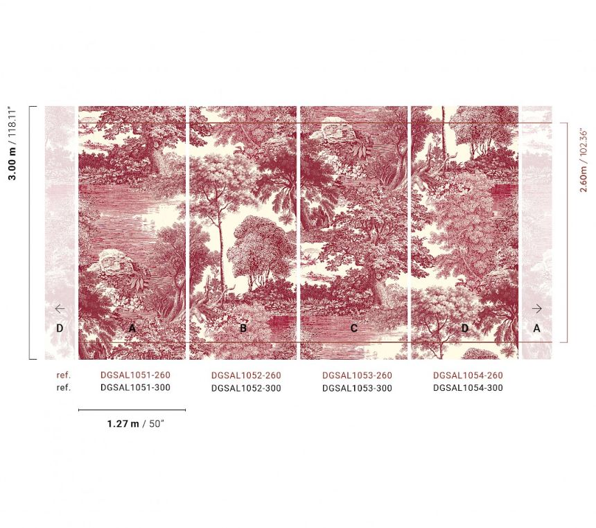 Mural wallpaper, red, forest, trees, DGSAL1051-260, Amazone, Masureel