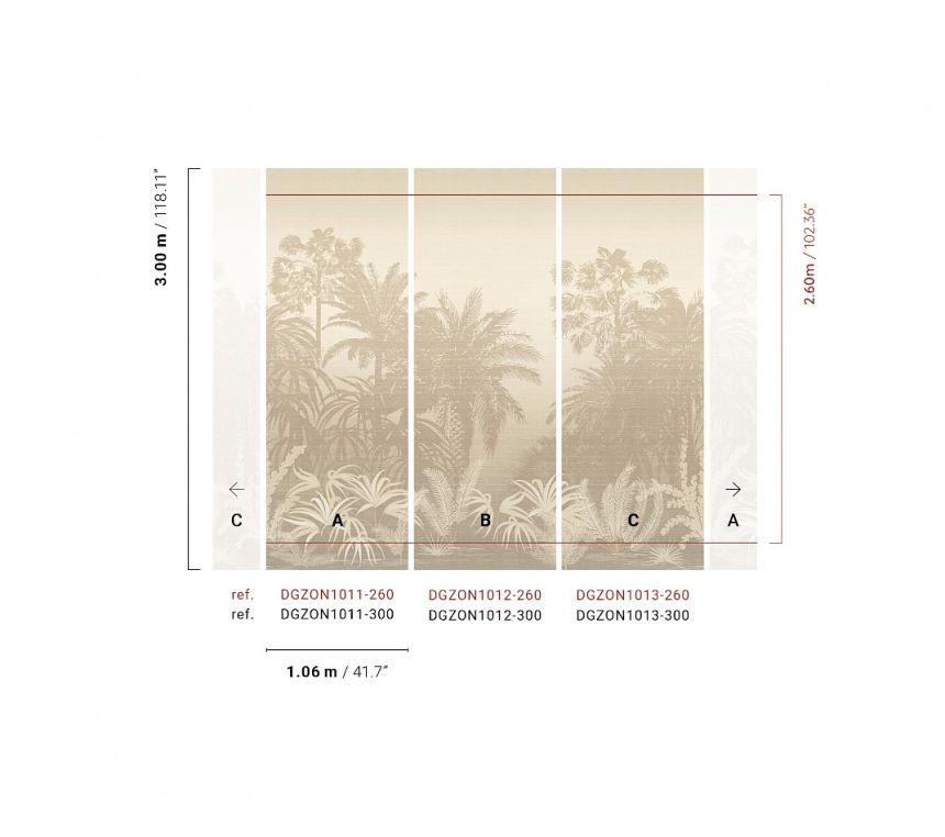 Mural wallpaper, grey-beige, palms, DGZON1011-300, Amazone, Masureel