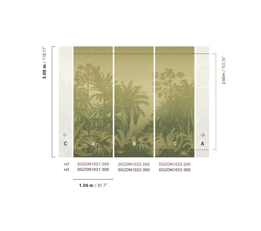 Mural wallpaper, green, palms, DGZON1021-300, Amazone, Masureel