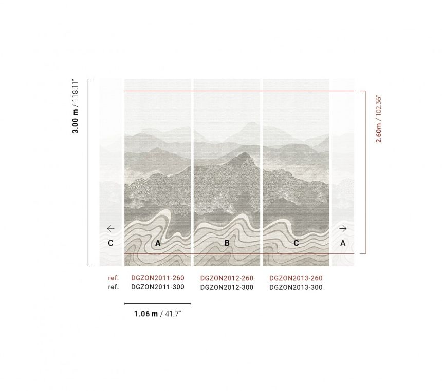 Mural wallpaper, grey, mountain landscape, DGZON2013-300, Amazone, Masureel