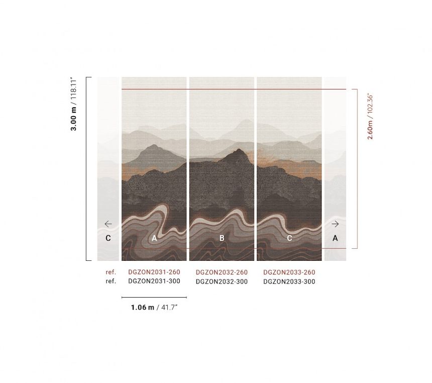 Mural wallpaper, brown-grey, mountain landscape, DGZON2033-260, Amazone, Masureel