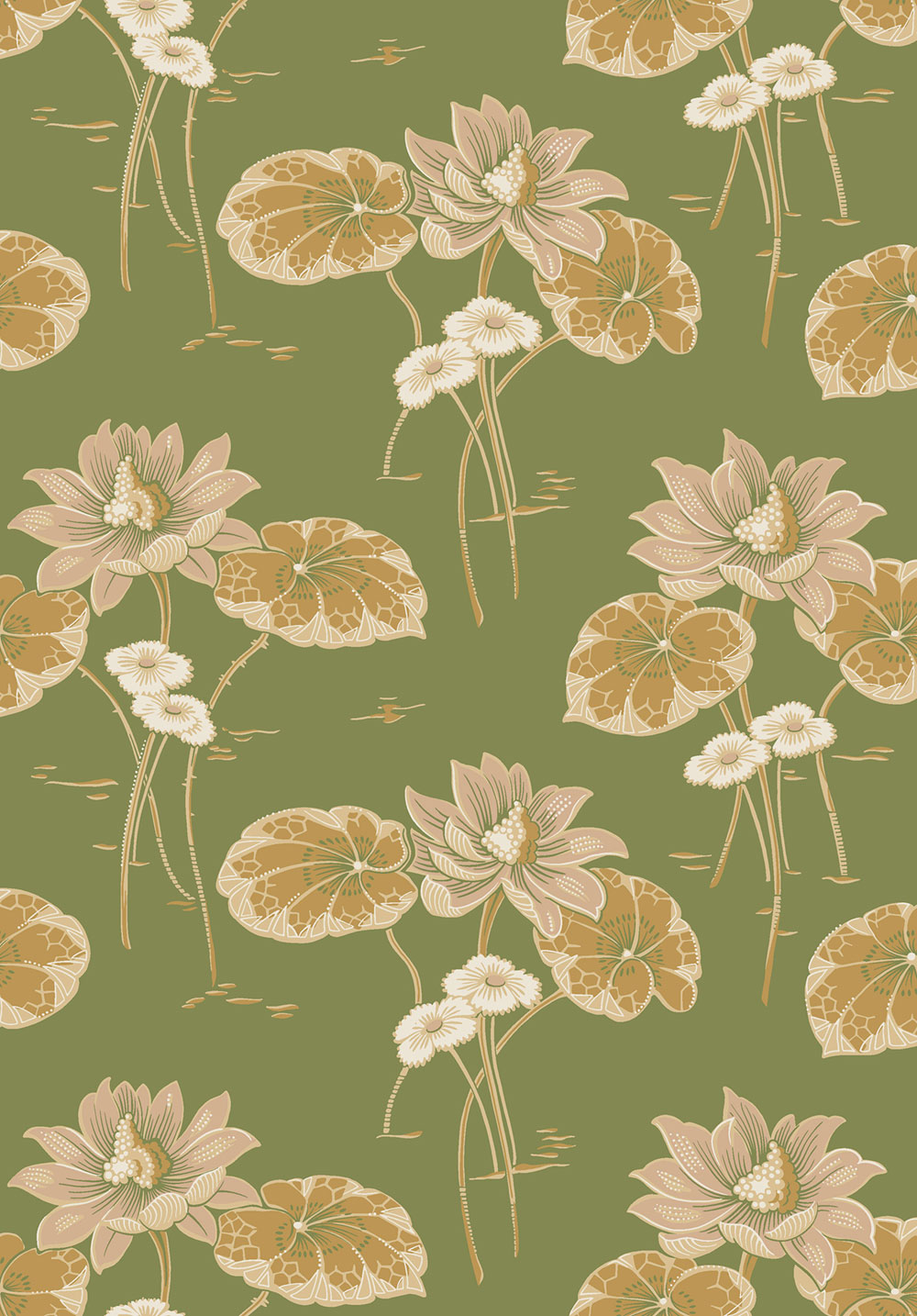 Wallpaper, green, flowers, water lilies, 4167, Alla Tiders Hus, Borastapeter