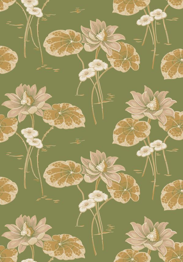 Wallpaper, green, flowers, water lilies, 4167, Alla Tiders Hus, Borastapeter