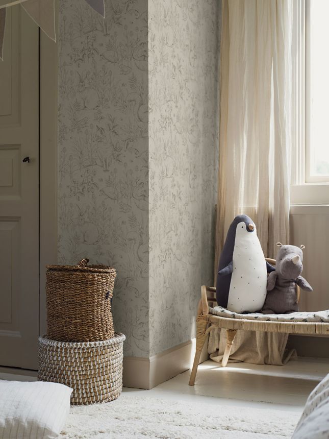 Wallpaper, grey-beige, animals, 6922, Newbie Wallpaper, Boråstapeter
