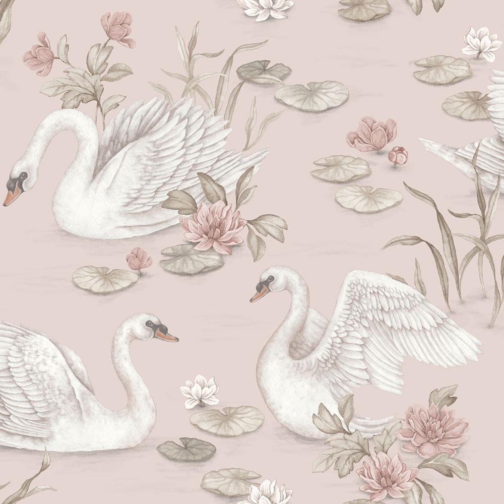 Wallpaper, pink, swans, 6927, Newbie Wallpaper, Boråstapeter