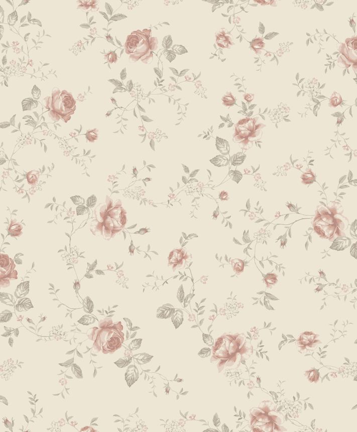Wallpaper, beige, flowers, roses, 6929, Newbie Wallpaper, Boråstapeter