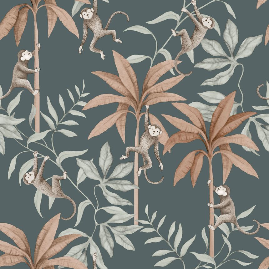 Wallpaper, blue, jungle, monkeys, 6937, Newbie Wallpaper, Boråstapeter