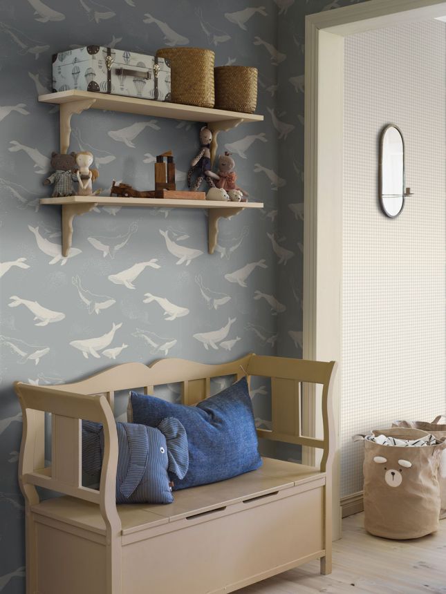 Wallpaper, grey-blue, whales, 6942, Newbie Wallpaper, Boråstapeter