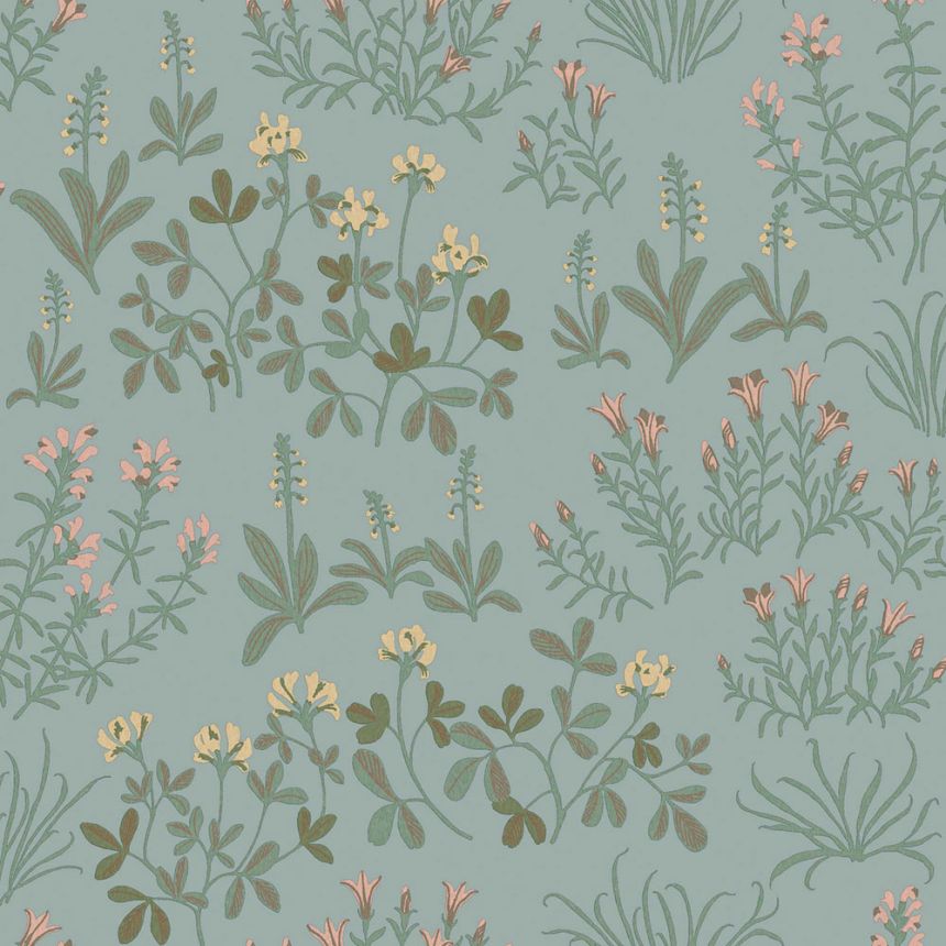 Wallpaper, blue, flowers, 5802, Nordic Folk, Borastapeter