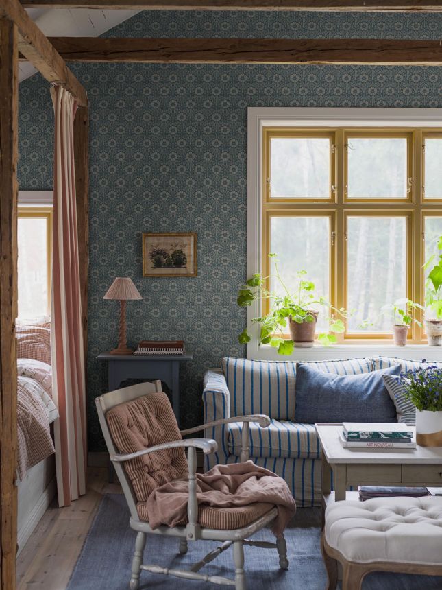 Wallpaper, blue, flowers, 5813, Nordic Folk, Borastapeter