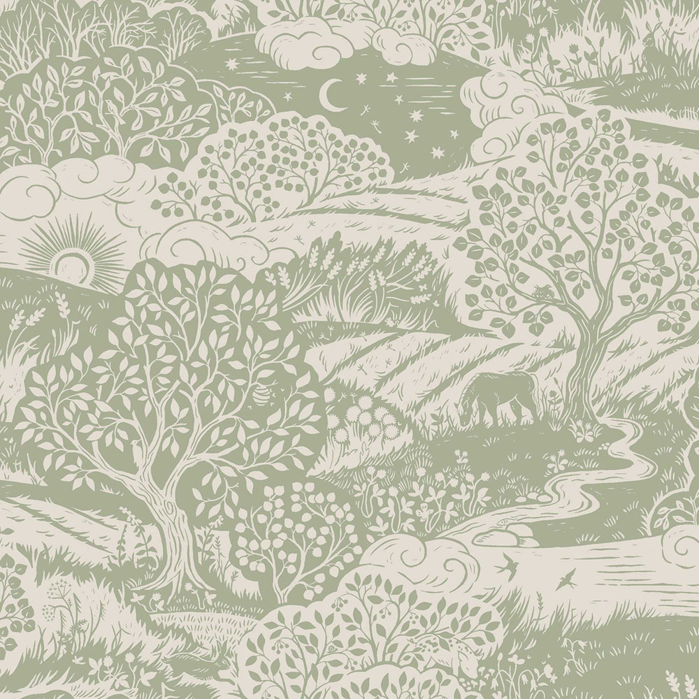 Wallpaper, green-beige, landscape, 5830, Nordic Folk, Borastapeter