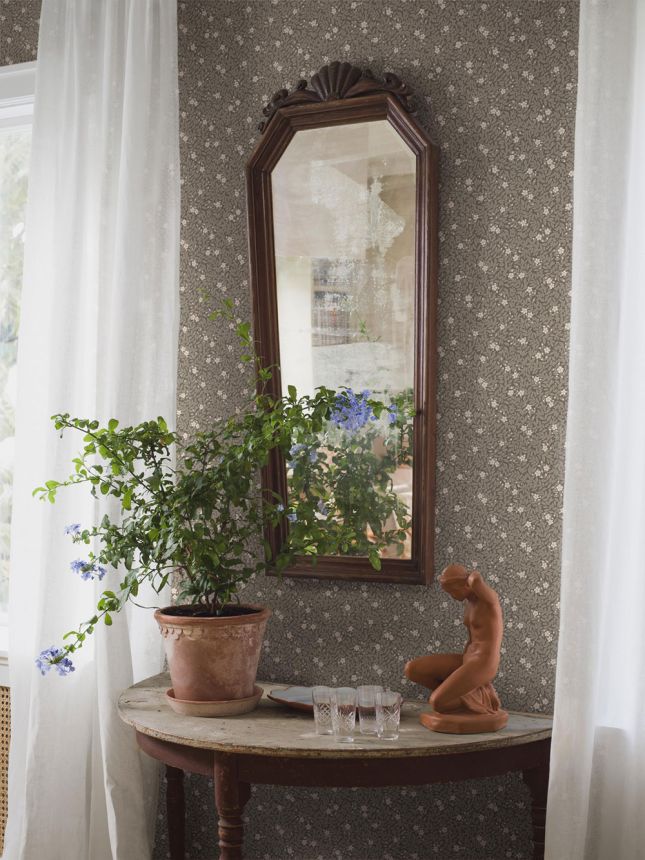 Wallpaper, khaki, flowers, leaves, 5715, Orangeri, Boråstapeter