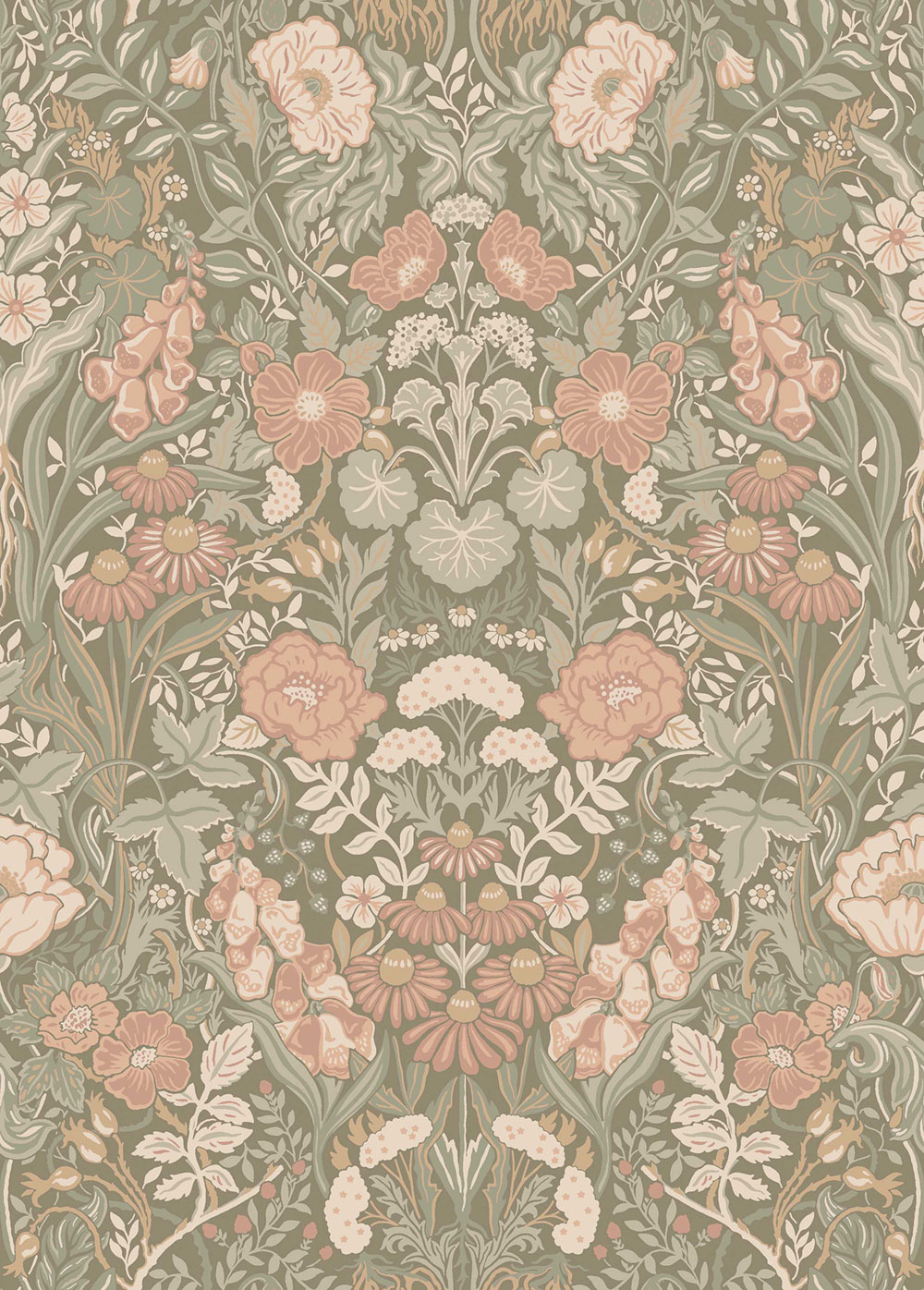 Wallpaper, khaki, flowers, 5723, Orangeri, Boråstapeter