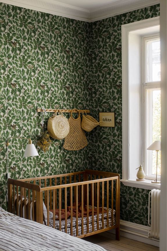 Green-beige wallpaper, branches, leaves, animals, 2049, Icons, Borastapeter