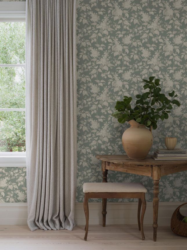 Wallpaper, green, branches, flowers, 6963, Osterlen, Borastapeter