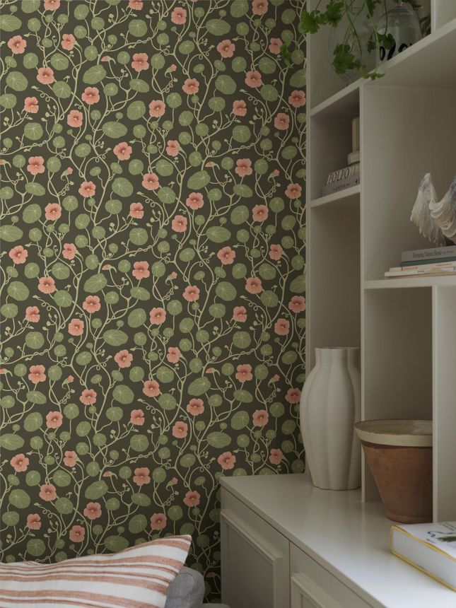 Wallpaper, green, flowers, leaves, 6976, Osterlen, Borastapeter