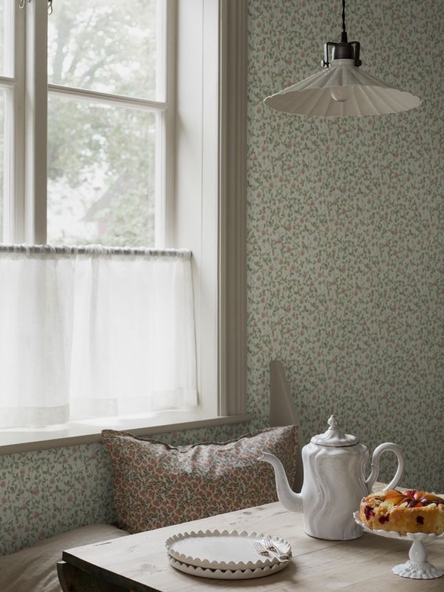 Wallpaper, white, flowers, leaves, 6978, Osterlen, Borastapeter