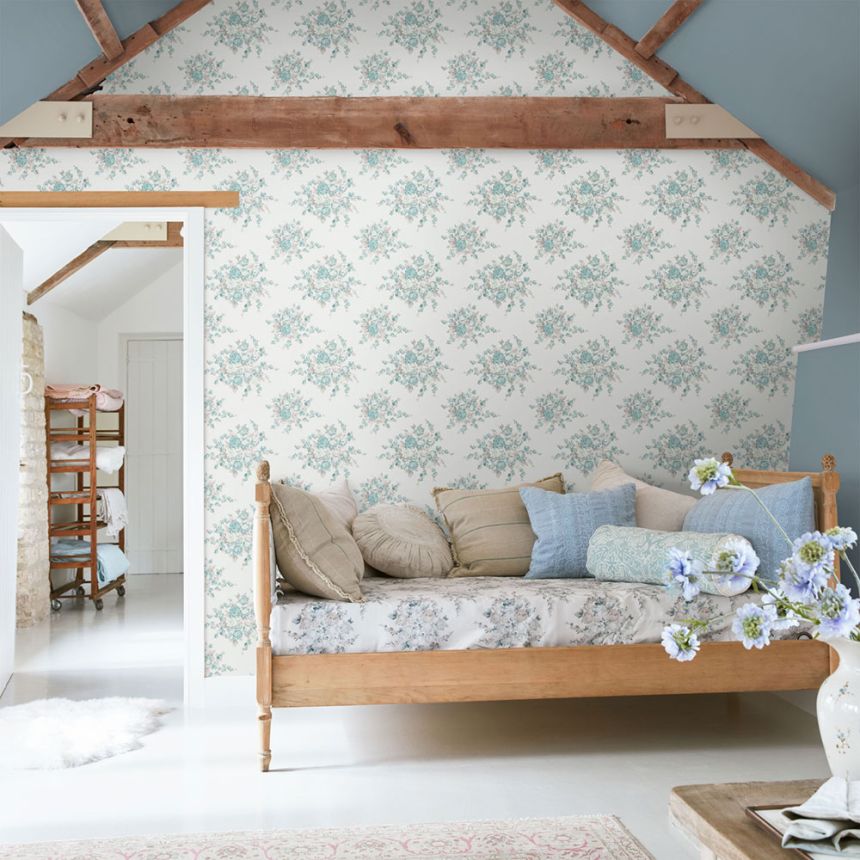 Wallpaper, grey-green, flowers, 125134, Shabby Chic by Rachel Ashwell