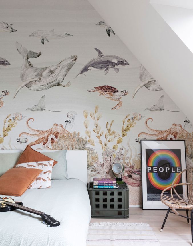 Beige wallpaper, Underwater world, A71601, One roll, one motif 2, Grandeco