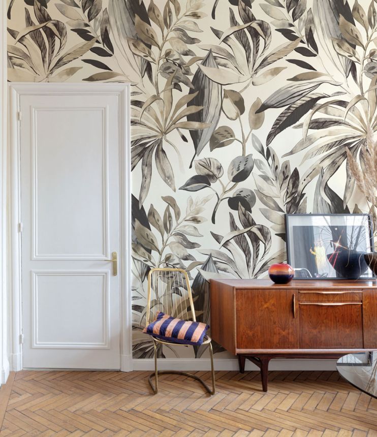 Beige wallpaper, Leaves, A71701, One roll, one motif 2, Grandeco